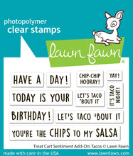 Load image into Gallery viewer, Lawn Fawn - treat cart sentiment add-on: tacos - clear stamp set - Design Creative Bling