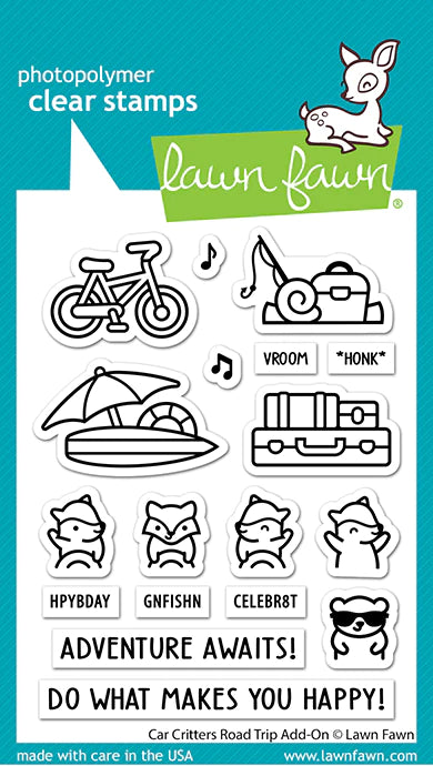 Lawn Fawn - car critters road trip add-on - clear stamp set