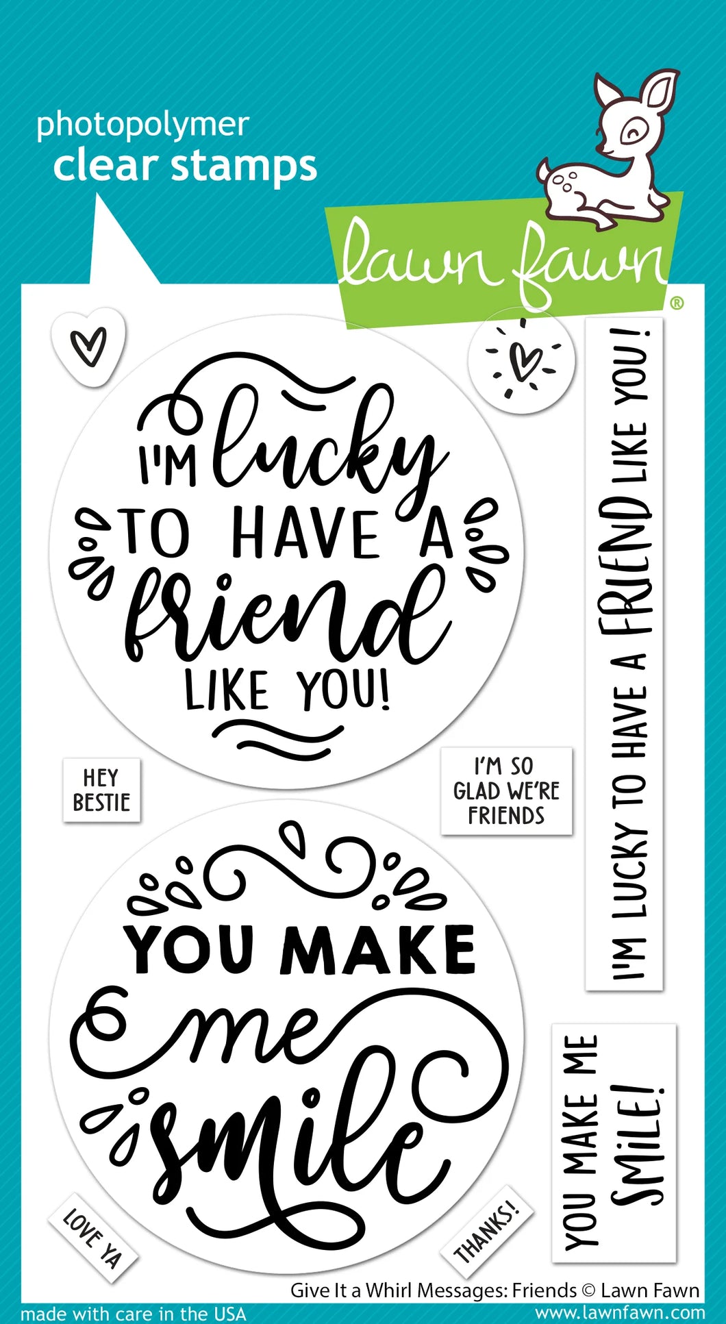 Lawn Fawn-Clear Stamps-give it a whirl messages: friends - Design Creative Bling