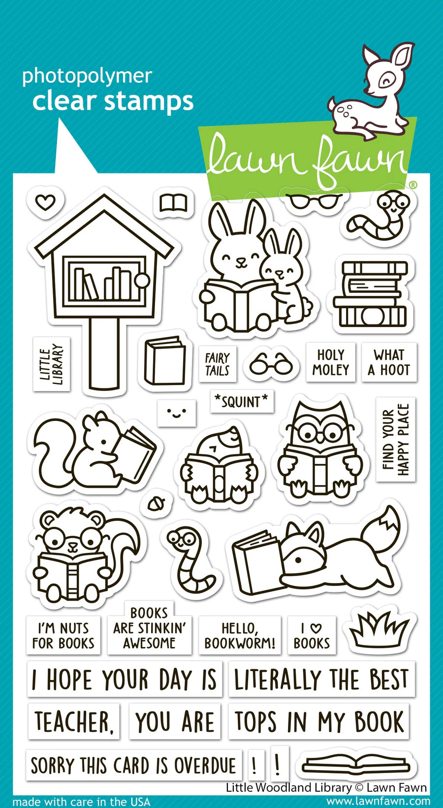 Lawn Fawn - little woodland library - clear stamp set