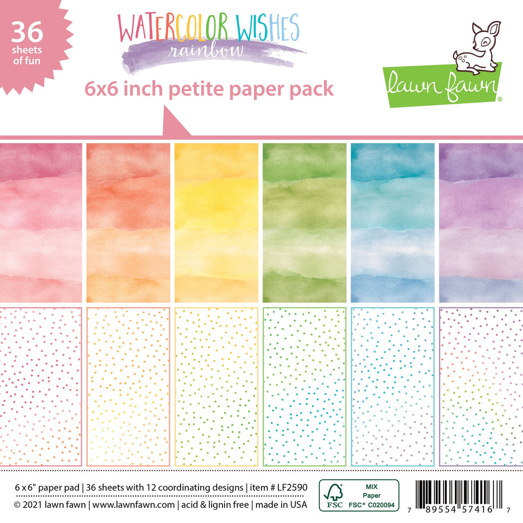 Lawn Fawn - Watercolor Wishes Rainbow Collection - 6 x 6 Petite Paper Pack - Design Creative Bling