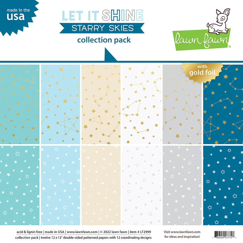 Lawn Fawn-Paper-Let It Shine- Starry Skies- Collection Pack 12 x 12 - Design Creative Bling
