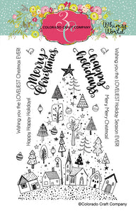 Colorado Craft Company - Whimsy World Collection - Clear Photopolymer Stamps - Christmas Town Tree - Design Creative Bling
