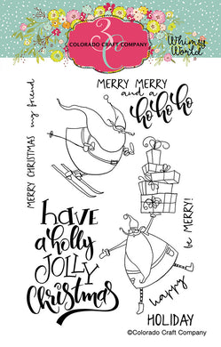 Colorado Craft Company - Whimsy World Collection - Clear Photopolymer Stamps - Holly Jolly Santas - Design Creative Bling