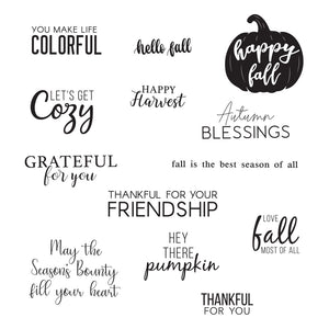 Spellbinders-Fall Greetings Clear Stamp Set from the Happy Harvest Collection by Nichol Spohr