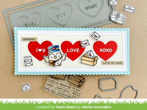 Lawn Fawn - Valentines - Lawn Cuts - Dies - Scalloped Slimline with Hearts; Landscape - Design Creative Bling