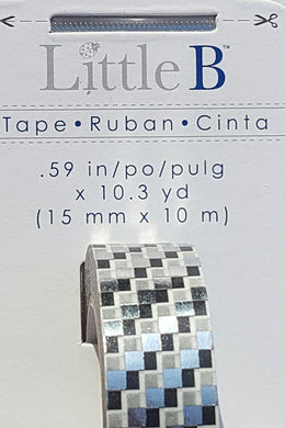 Little B - Decorative Paper Tape - Silver Foil Squares - 15mm - Design Creative Bling