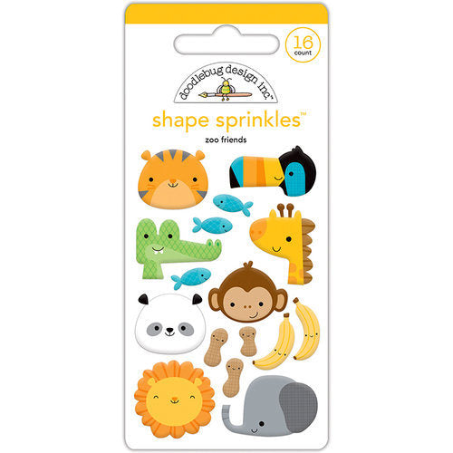 Doodlebug Design - At the Zoo Collection - Sprinkles - Self Adhesive Enamel Shapes - Zoo Friends