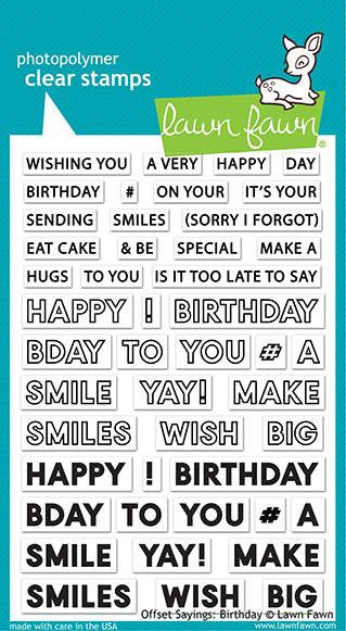 Lawn Fawn - offset sayings: birthday - clear stamp set - Design Creative Bling